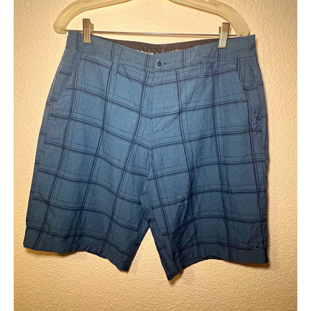 O'Neill Hybrid Men's 32 Blue Plaid Board Shorts Drawstring Pockets